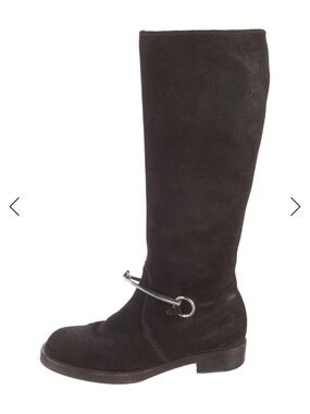 GUCCI HORSEBIT SUEDE Classic Black Suede Knee-High Boot with Silver Bit
